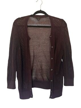 Ann Taylor Factory Open-Knit Button-Front Cardigan - Brown